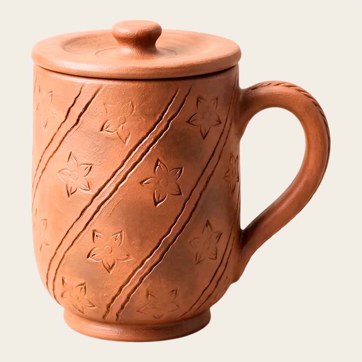 Lidded Diagonal-Pattern Mug