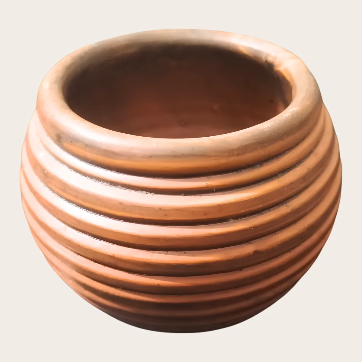 Ribbed Round Clay Pot