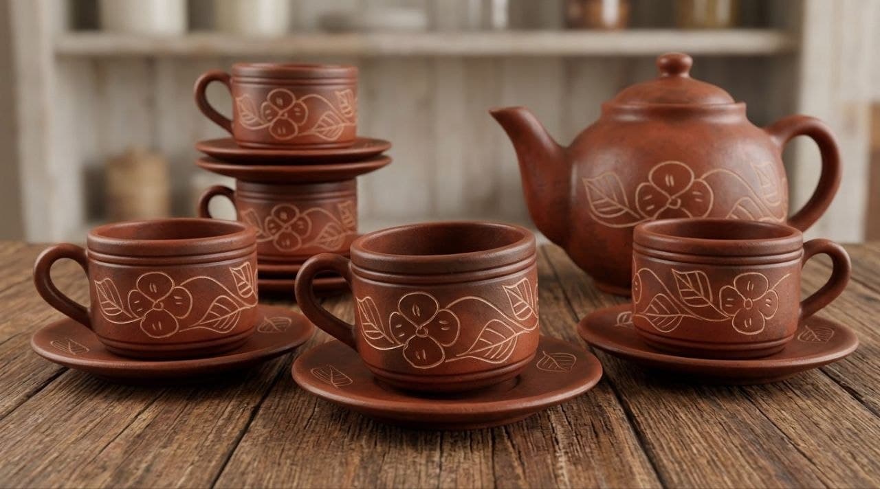 Floral Engraved Tea Set
